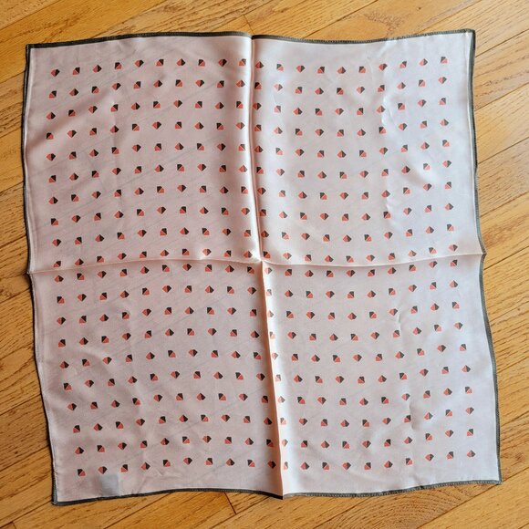 Silk Square Scarf Geometric Dot Triangle Gray & Pink - Picture 1 of 10